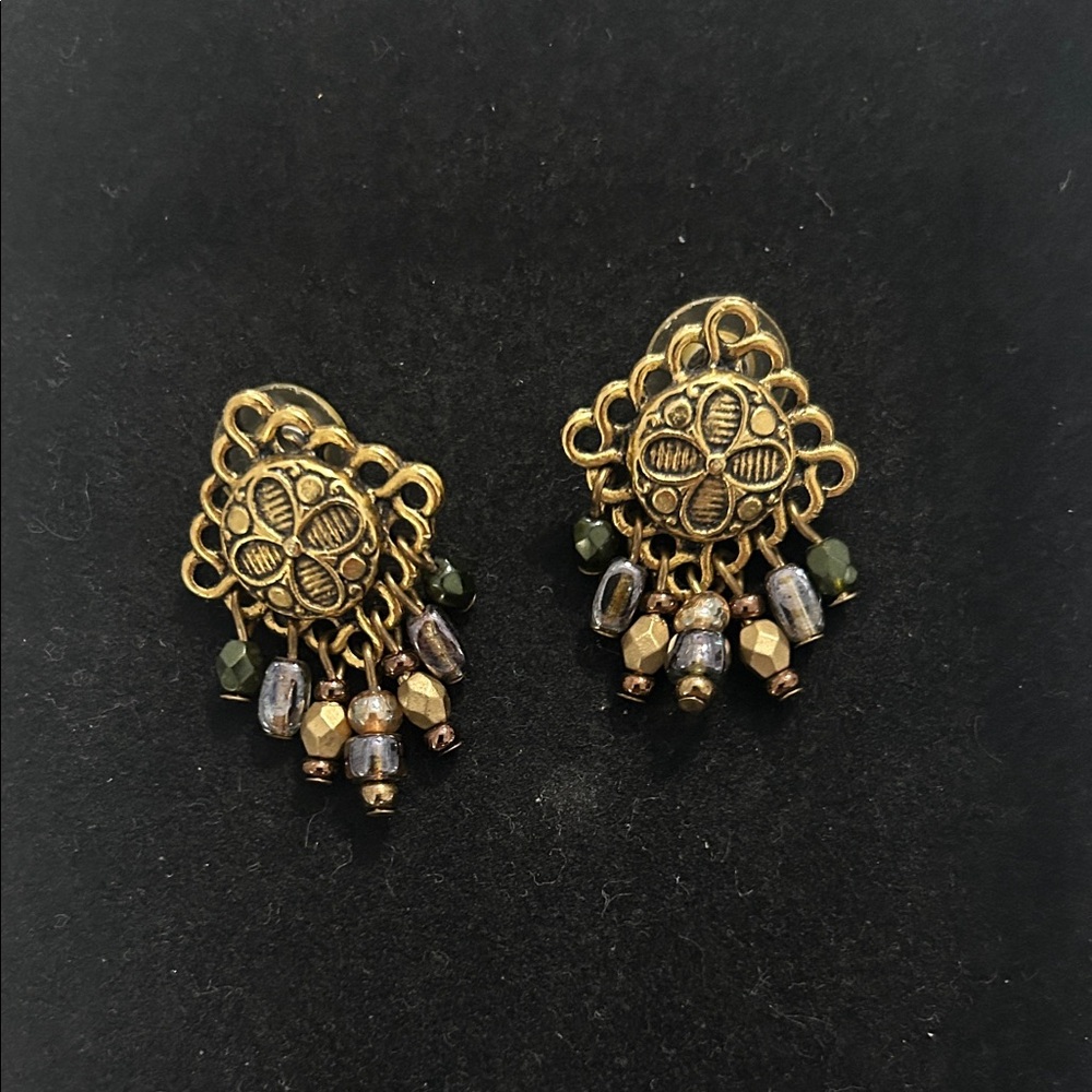 Vintage Beaded Gold Dangle Earrings
